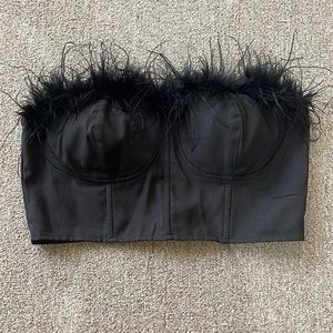 BOOHOO BUSTIER BLACK FEATHERS SIZE 8